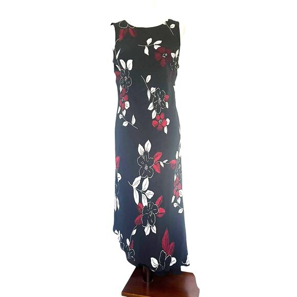 Vtg Y2K Maggy London 100% Silk Dress Sz 12 Asymmetric Mid Boho Romantic Sheer - Picture 1 of 13
